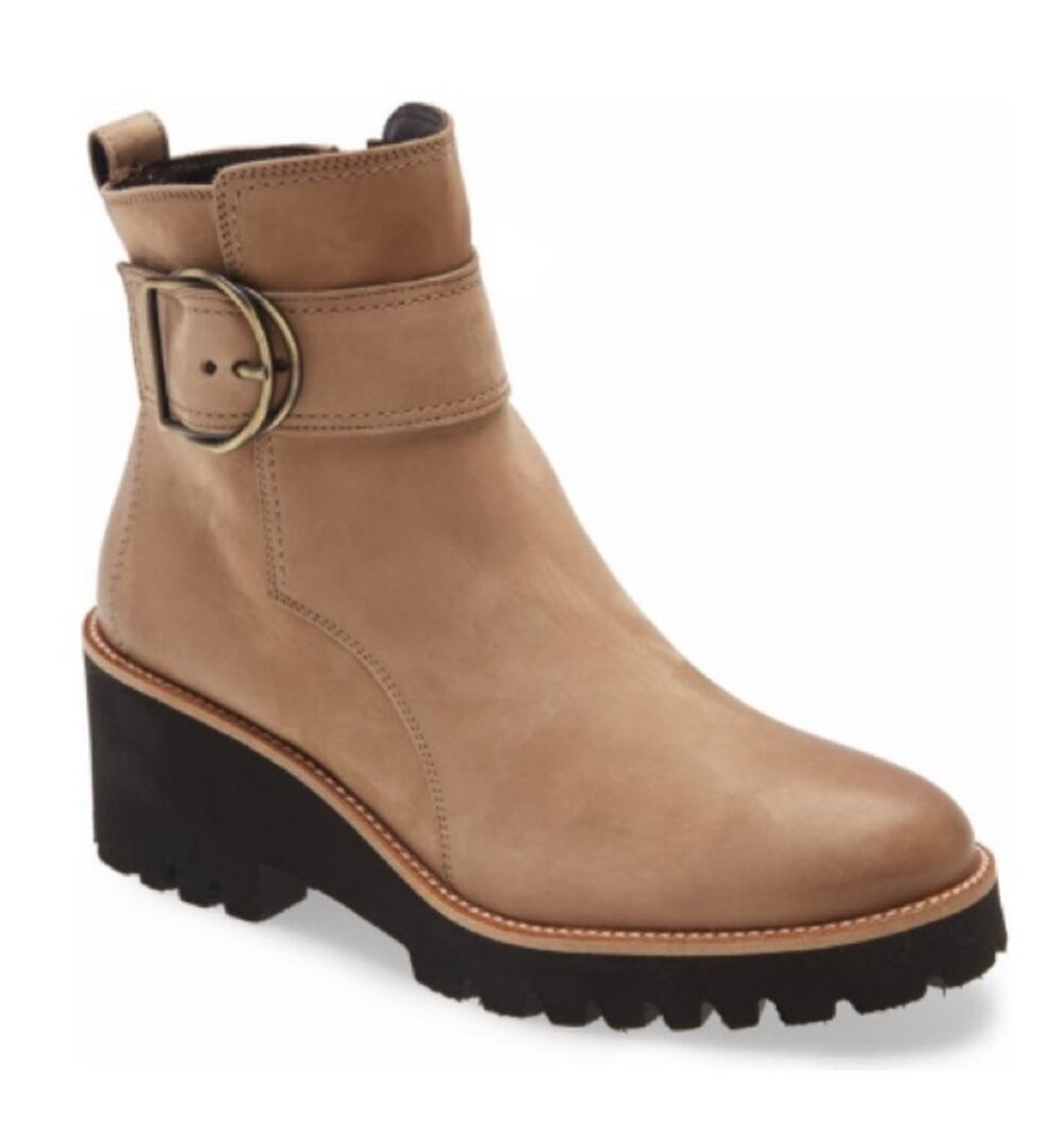 Paul Green Dynamic Boot Lug Platform Moto Chic Alpaca Nubuck Beige Sz 6.5